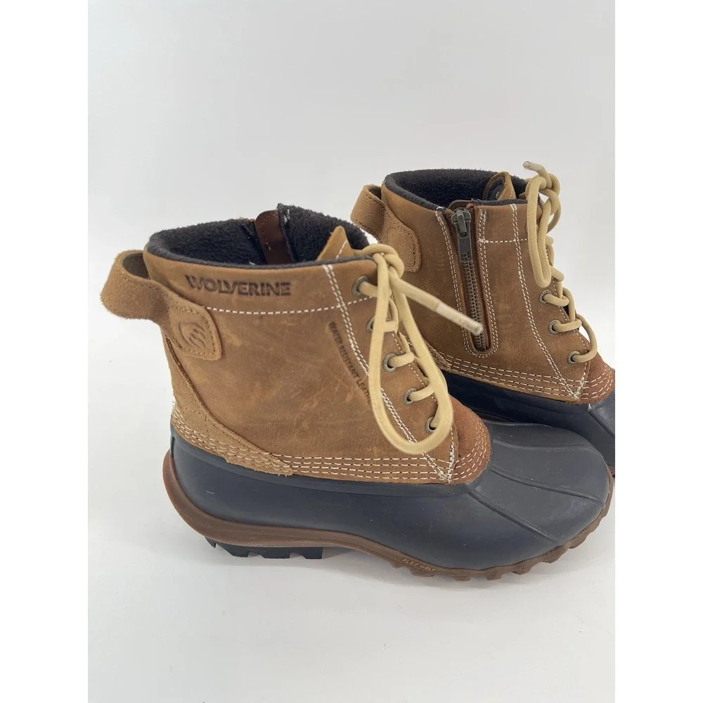 Wolverine Brown Leather Waterproof Zip Duck Work Boots Womens Rain 9.5 Rubber‎